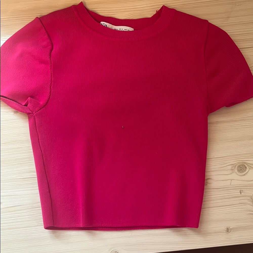 Vibrant Hot Pink Short Sleeve Crop Top